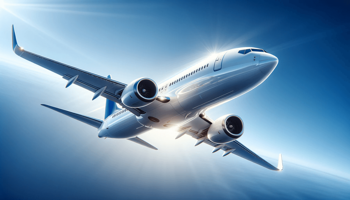 DALL·E 2023-11-25 14.54.07 - A highly detailed and realistic photograph of a modern passenger airplane in flight. The plane is seen from a side angle, capturing its entire length