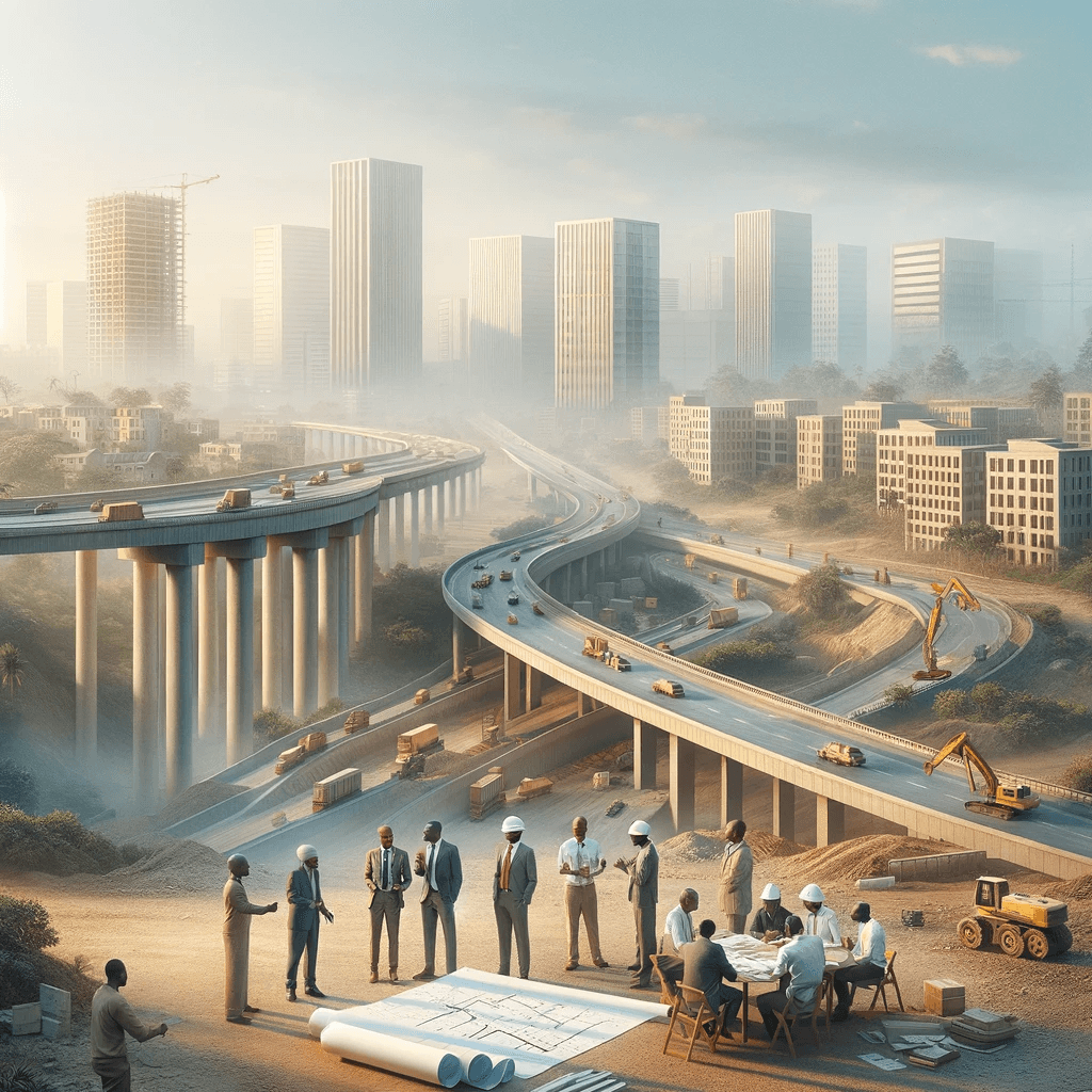 DALL·E 2023-11-19 00.22.34 - A subtle and realistic portrayal of infrastructure development in Africa, in a square format. The image captures a gentle scene of an urban African la